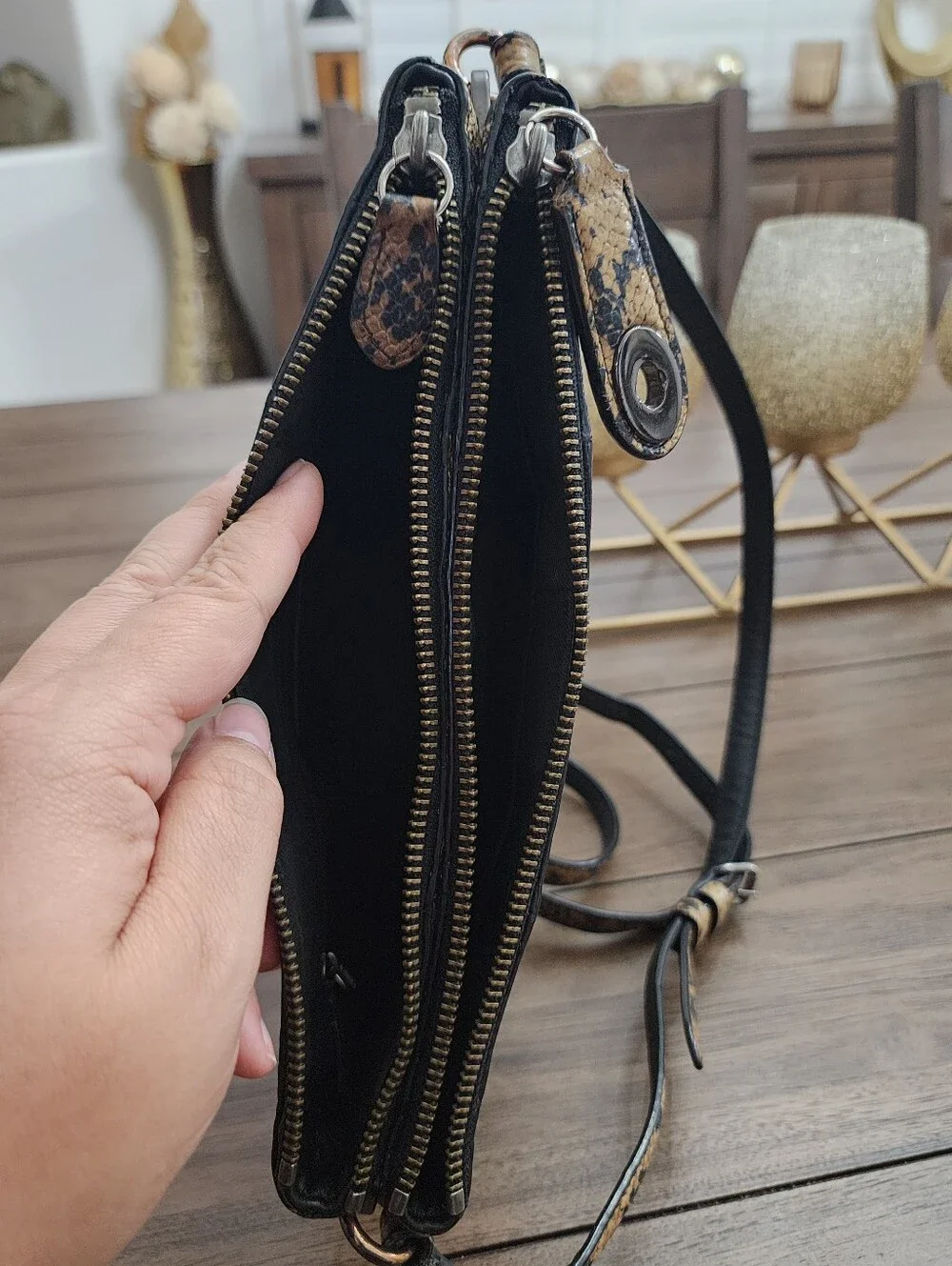 Coach Leather Clutch Crossbody - Black & Tan